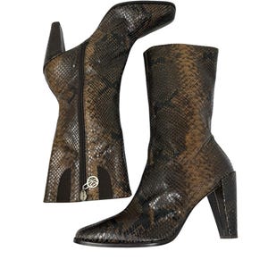 Donald J. Pliner Y2K Brown Snakeskin Leather Heeled Boots US 8.5 Made In Spain immagine 3