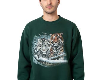 Habitat Vintage 1994 Forest Green Tiger Screen Print Sweatshirt Made in USA L