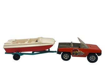 Ertl Toys 1966 Vintage Boon Dock'r Structo Caminhão de aço, barco e reboque