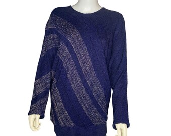 Zonda Nellis Art To Wear Hand-Loomed Violet Silver Striped Dolman Sweater M