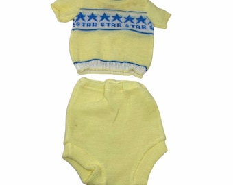 Vintage anos 80 Childwise Amarelo Infantil Tricô Top e Parte de Baixo Tamanho 3-6 meses