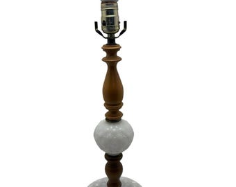 Vintage Hobnail Milk Glass & Wood Table Lamp 18" Tested - Working