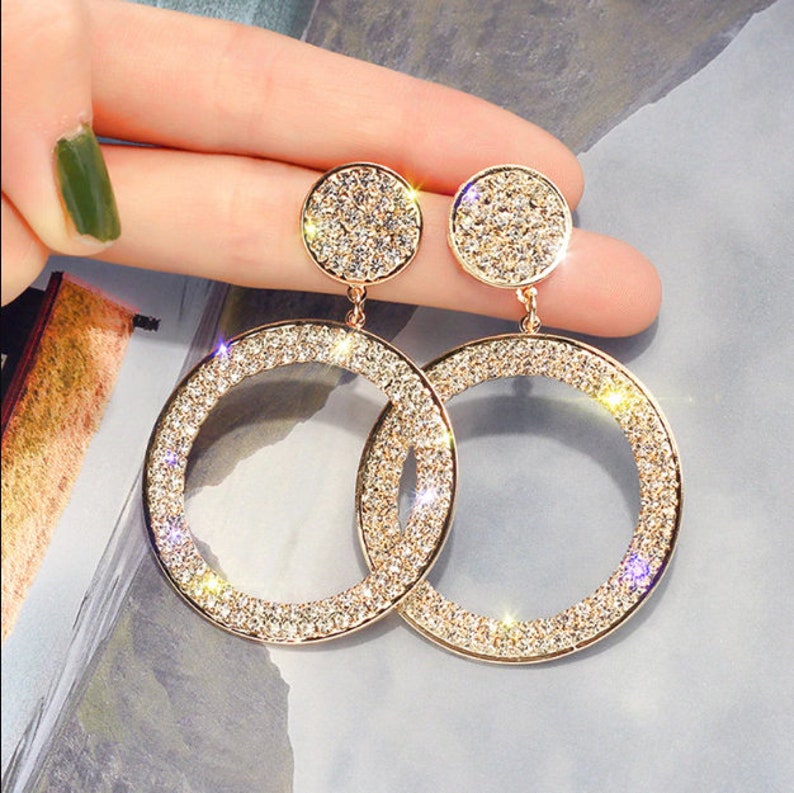 Real Pure 925 Sterling Silver Needle Long Dangle Earrings for Women Jewelry Round Rhinestone Female Drop Earrings Bijoux
