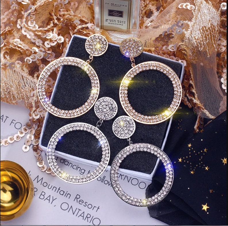 Real Pure 925 Sterling Silver Needle Long Dangle Earrings for Women Jewelry Round Rhinestone Female Drop Earrings Bijoux