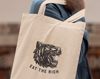 Eat The Rich Tote Tax The Rich Anti Capitalism Tiger Tote Bag Leftist Tote Bag Political Tote Bag Social Justice Tote Activist Tote Bag