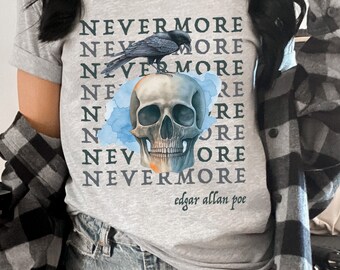 Edgar Allan Poe The Raven Shirt Poet Shirt Alt Clothing Alternative Clothing Gothic Clothes Goth Clothes Dark Academia Shirt Skull Shirt