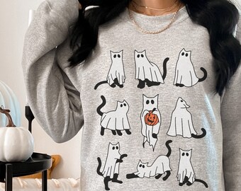 Halloween Cat Shirt Halloween Crewneck Cat Sweatshirt Ghost Sweatshirt Ghost Shirt Spooky Sweatshirt Fall Sweatshirt Halloween Clothes