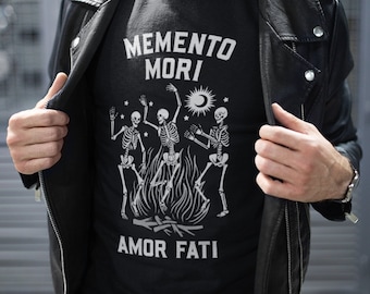 Memento Mori Amor Fati Teen Grunge Clothing Light Academia Momento Mori Mall Goth Clothing Philosophy Shirt Alt Clothes Dancing Skeleton Emo