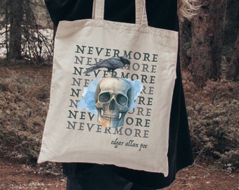 Edgar Allan Poe The Raven Goth Tote Bag Goth Bag Bookish Things Library Bag Dark Academia Book Bag Bookish Tote Bag Gothic Bag Goth