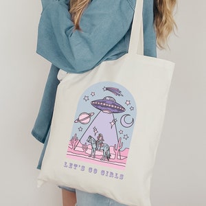 Space Cowgirl Tote Lets Go Girls Bag Cute Tote Bag Western Graphic Tote Cowgirl Tote Bag Horse Tote Bag Alien Tote Bag Y2K Tote Western Tote