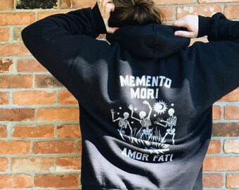 Skeleton Hoodie Memento Mori Amor Fati Teen Grunge Clothing Momento Mori Mall Goth Clothing Philosophy Shirt Alt Clothes Dancing Skeleton