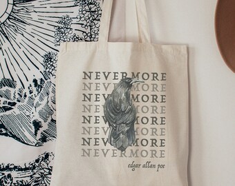 Edgar Allan Poe The Raven Goth Tote Bag Goth Bag Bookish Things Library Bag Dark Academia Book Bag Bookish Tote Bag Gothic Bag