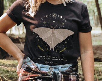 Poet Shirt Edgar Allan Poe Dark Cottagecore Clothes Moth Shirt Dark Academia Shirt Bookish Shirt Literary Shirt Bookish Merch Forestcore