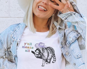 Yall significa todo mapache camisa vaquera camisa vaquera camisa occidental gráfico camiseta basura panda mapache regalos orgullo camisa derechos humanos camisa gay