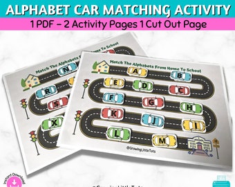 Alphabet Car Matching Activity | Car Busy Book | Toddler Printable | Pre School Busy Book  | Transportation Activity | Learning Binder