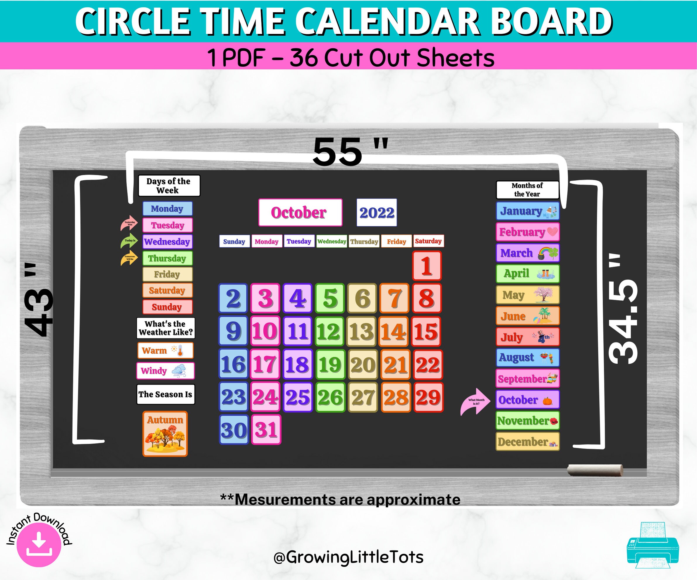 Circle Time Calendar Board Printable Months Of The Year Days Of The