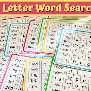Preschool Word Search, Sight Words, Homeschool, Busy Bag Activity, Kids Word Search, 3 Letter Word Search
