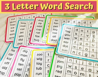 Preschool Word Search, Sight Words, Homeschool, Busy Bag Activity, Kids Word Search, 3 Letter Word Search