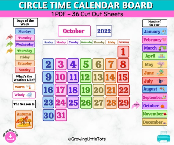 Circle Time Calendar Board Printable, Months of the Year, Days of the Week,  Seasons, Weather, Morning Board, Class Focus Board, Homeschool - Etsy