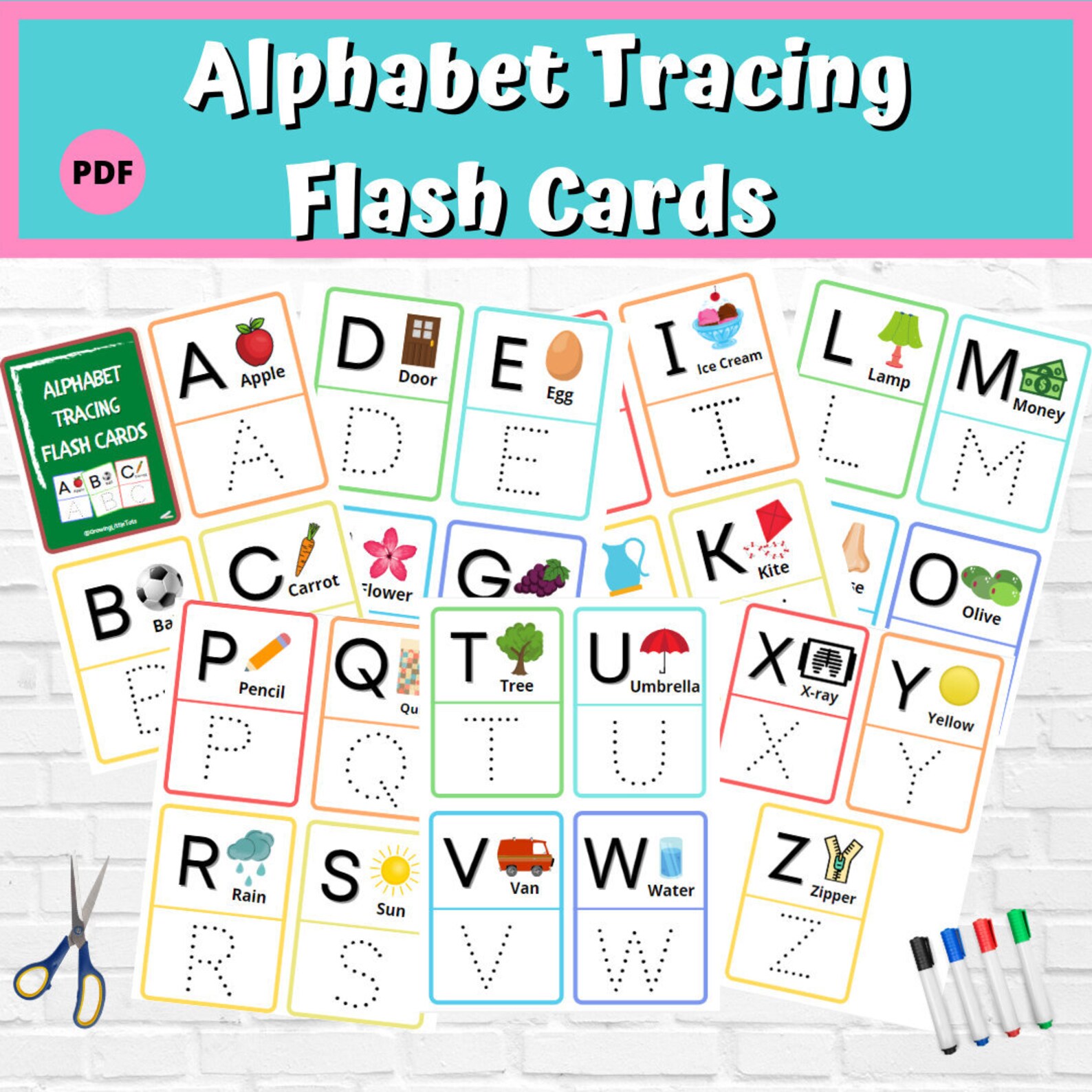 Alphabet Tracing Flash Cards ABC Flash Cards Preschool - Etsy
