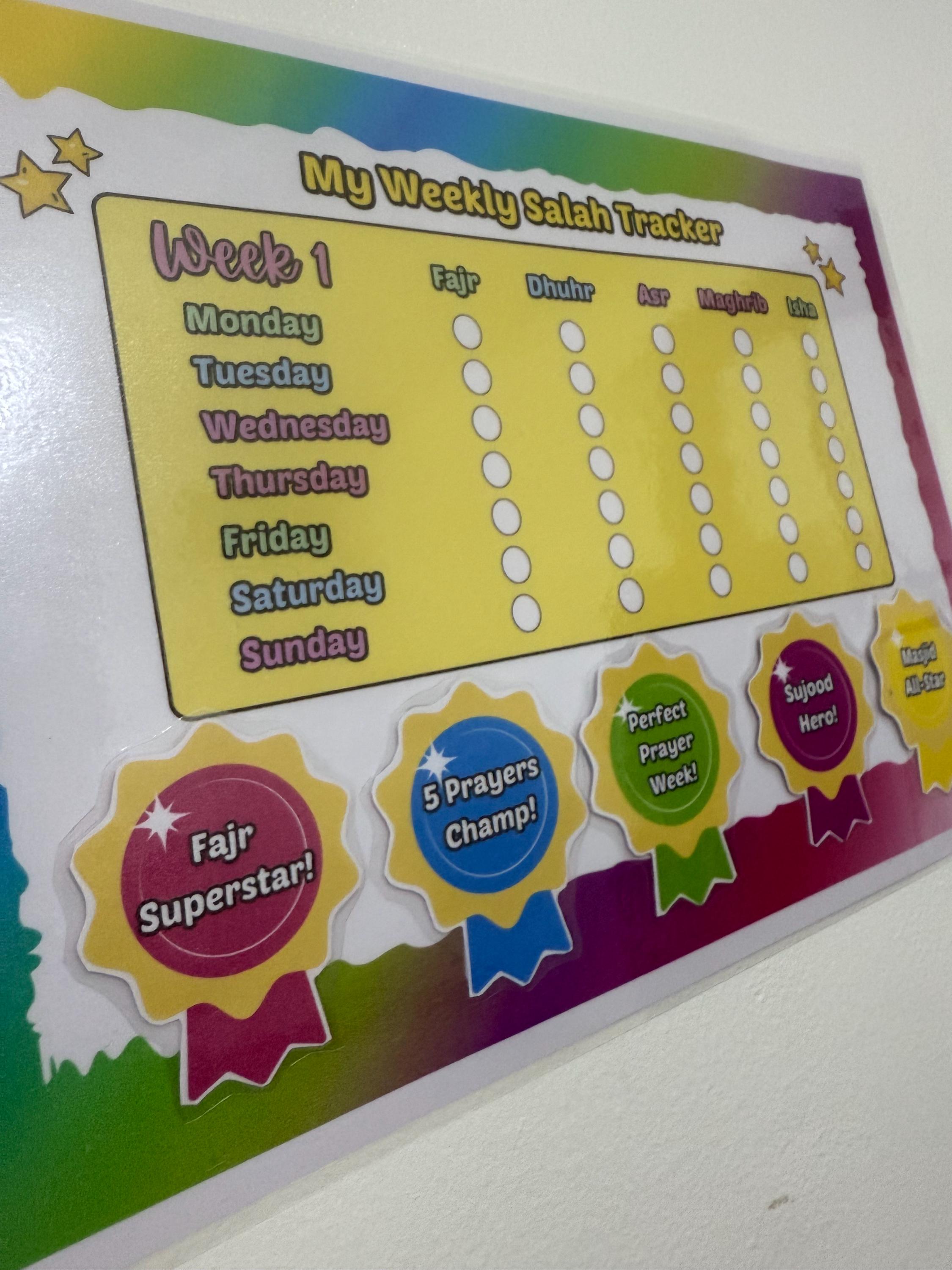 Printable Weekly Salah Tracker With Reward Badges, 4 Week Tracker - Etsy