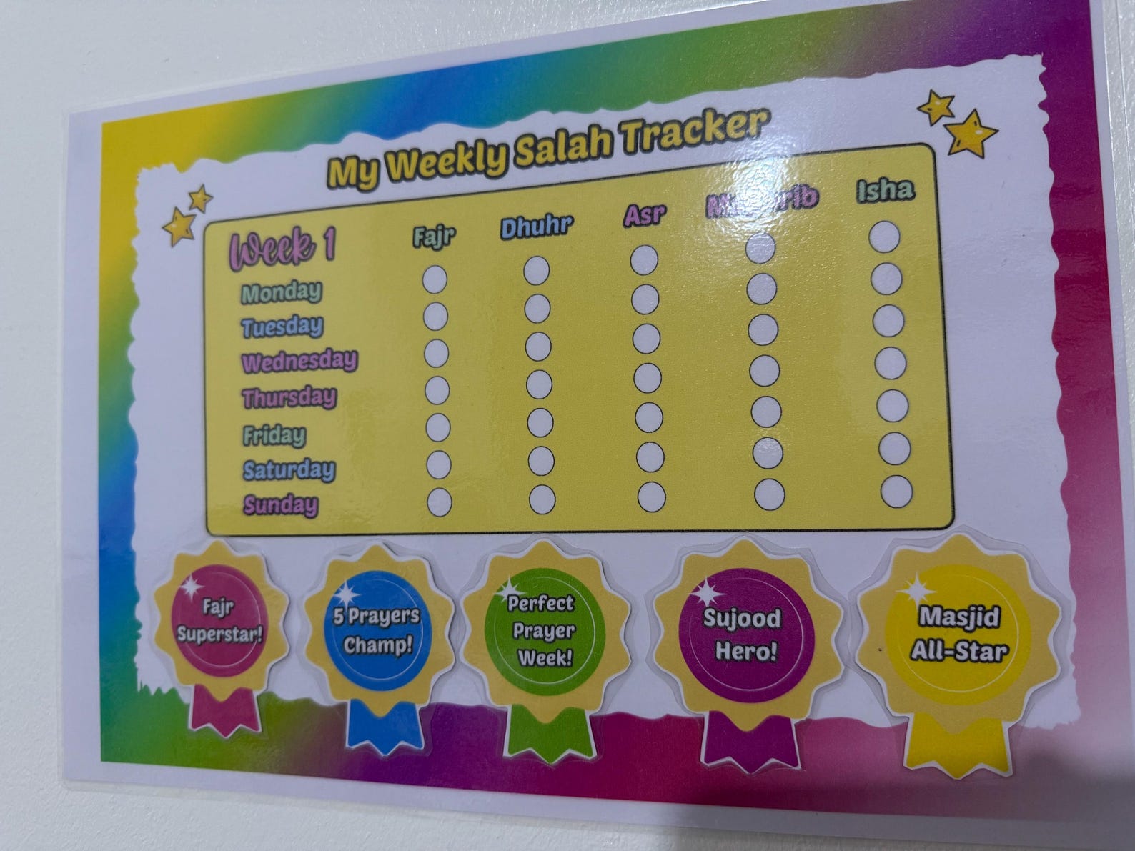 Printable Weekly Salah Tracker With Reward Badges, 4 Week Tracker - Etsy
