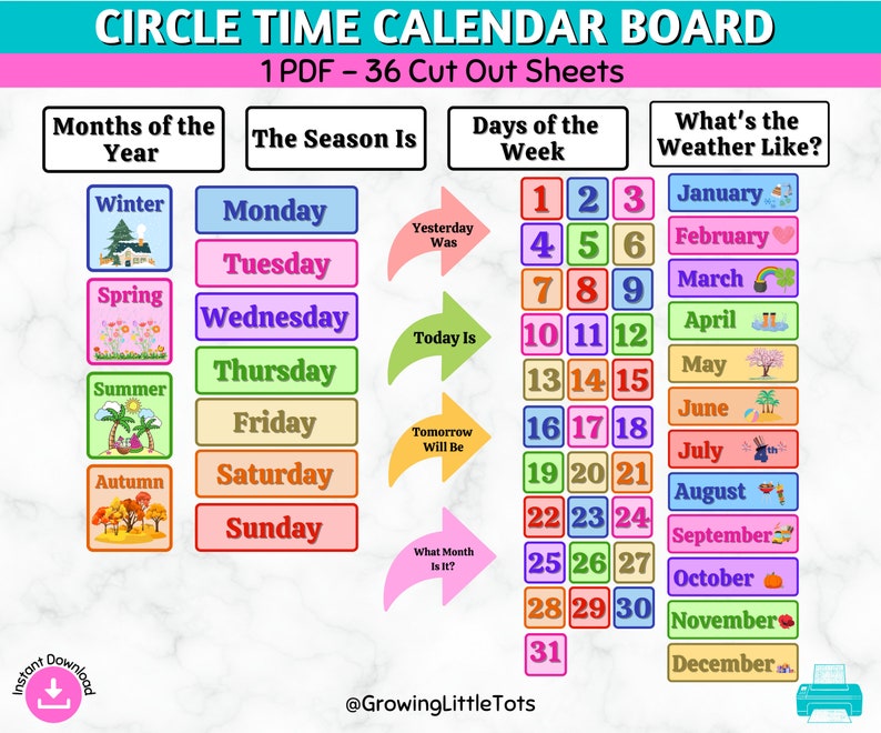 Circle Time Calendar Board Printable Months Of The Year Days Of The