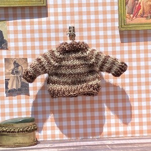 Mini Knitted Sweater, Brown Stripes, Froggy Sweater, Handmade,  Frog lover gifts, birthday gift, knitted frog, Doll Clothes, frog gifts