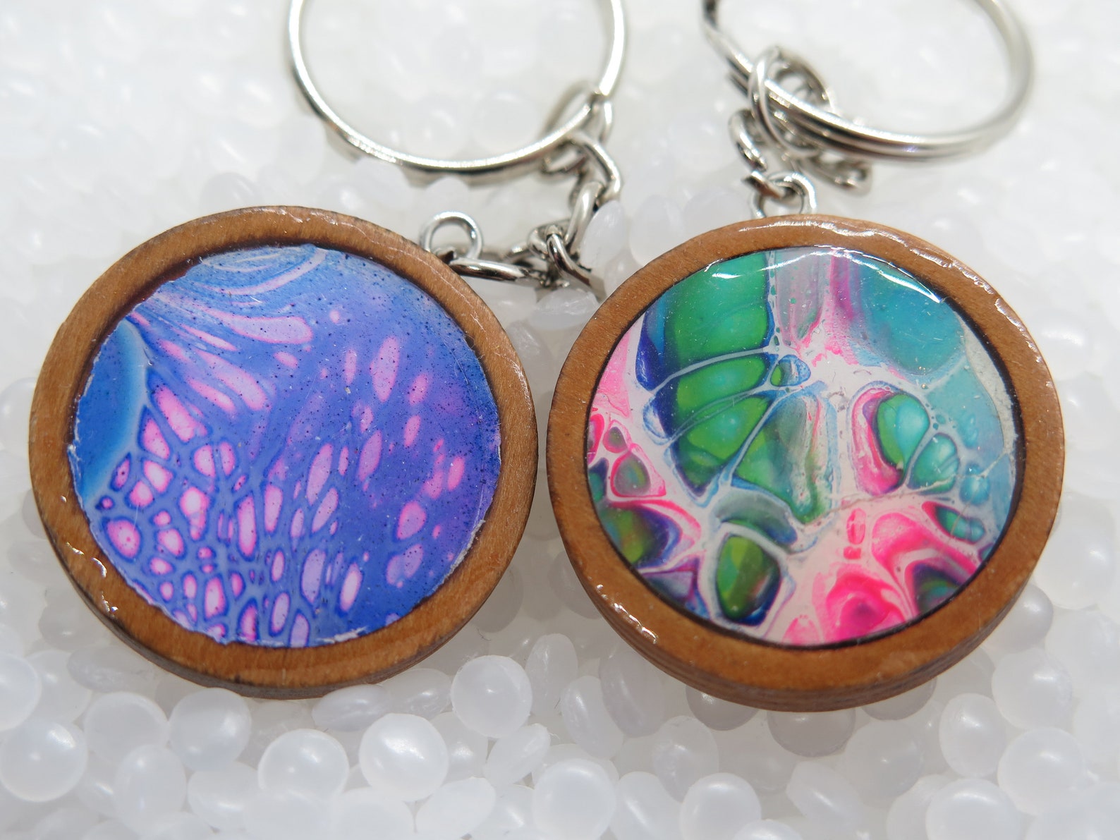 Twin Pack Bloom Acrylic Pour UV Resin Wood Keychain Etsy