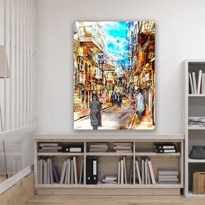 Geula, Jerusalem, Hasidic Art, Judaica art on plexiglass and canvas, jewish artist, art for jewish home, Original unique art. Israel Art