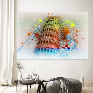 Pisa Italy Art, Colourful water colours, Pisa tower, Italian Art, Canvas art, Plexiglass print, Original Art, Unique wall decor,