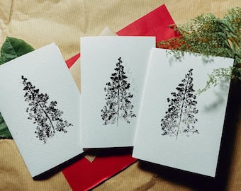 Christmas tree with gold baubles - Limited edition botanical monoprint | One (1) blank folded card with envelope // Pebbles + Herbs