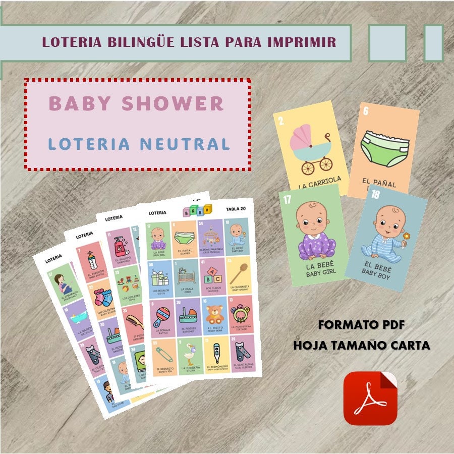 Loteria Baby Shower | Neutral Loteria Baby Shower |english Loteria ...