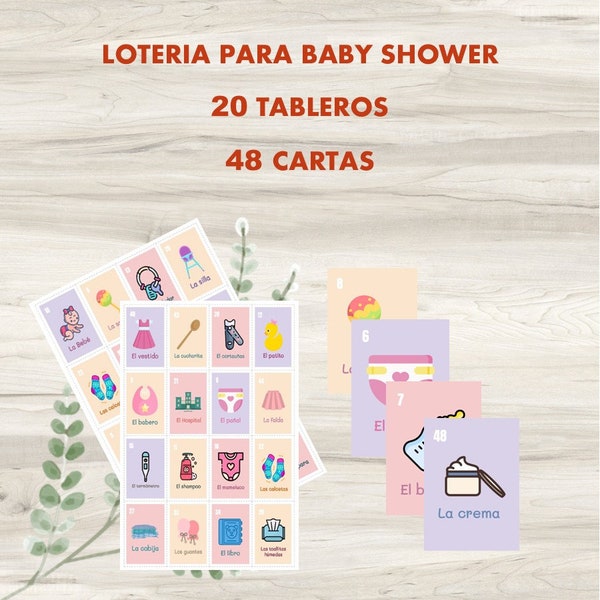 Spanish Baby Shower Loteria Game: 20 Boards (Digital Download)