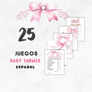 Spanska flickakokett babyshower-lekar: 25 utskrivbara aktiviteter (JPG digital nedladdning)