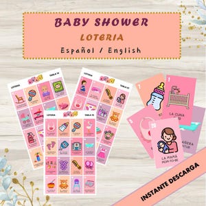 Loteria-babyshower | Babyshower meisjesloteria | Engelse loteria | tweetalig loteria| Loteria en Español| Digitaal afdrukbare loterij | Bingo: