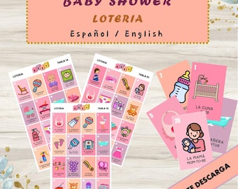 Loteria baby shower | Girl Loteria baby shower |English Loteria |Loteria bilingual| Loteria en Español| Digital printable loteria | Bingo