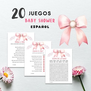 Jogos baby shower niña español | Jogo chá de bebê menina espanhola | 20 jogos para chá de bebê download instantâneo | Jogo de coquete chá de bebê