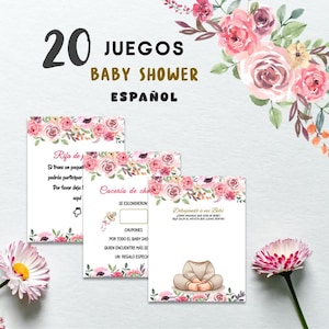 Juegos para baby shower español / Game for baby shower Spanish / Baby shower niña / 20 juegos para baby shower instantánea descarga