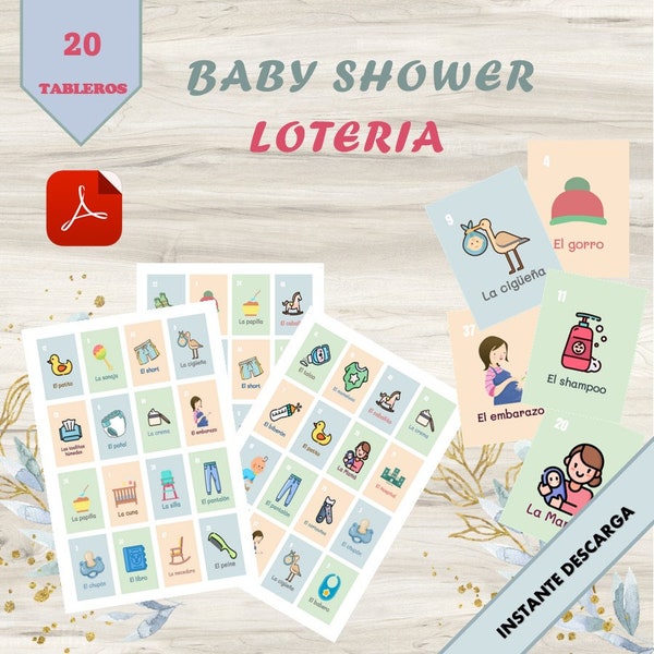Loteria para Babyparty, Babyparty Spanische Loteria, Loteria en Español Babyparty, Bingo Spanische Babyparty, Babypartyspiele Junge,