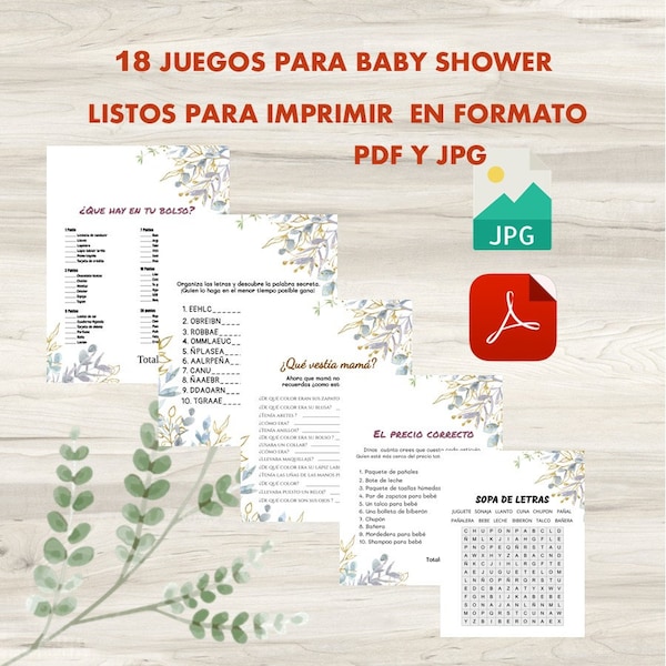 Juegos para baby shower / Game for baby shower Spanish / Baby shower juegos / 18 juegos para baby shower instantánea descarga