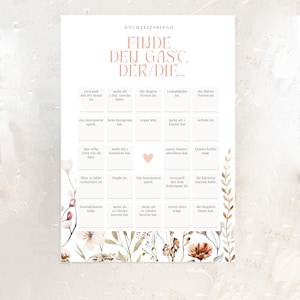 Hochzeitsbingo - Finde den Gast - Bingo - Hochzeitsspiel Karte DINA5