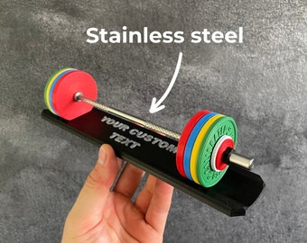 Mini Metal Barbell - FULL KIT - PR Tracking - Waage Replik Miniatur - Persönliche Aufzeichnung von Powerlifting, Gewichtheben Gym Geschenk