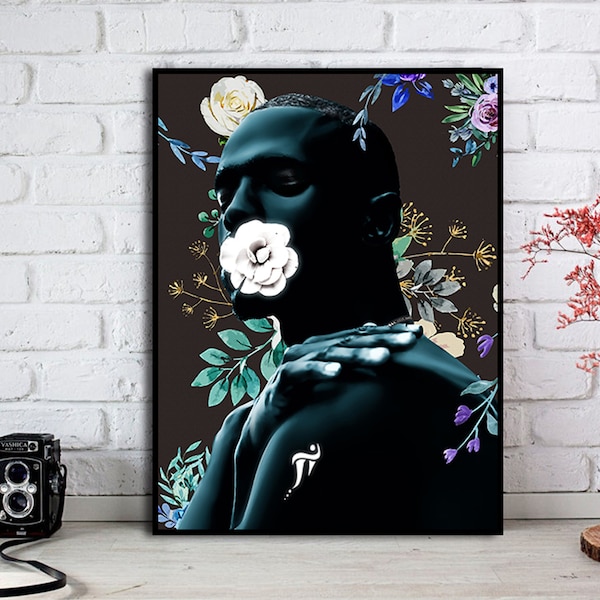 Arte da parete uomo nero, arte da parete afro-americana, fiori d'arte uomo nero, stampe d'arte nera, poster uomo nero, stampe d'arte moderna, decorazioni su tela