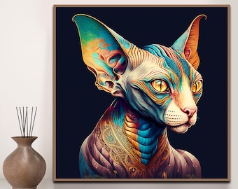 Colorful Sphynx cat, Sphynx cat poster, sphinx cat art print, sphynx lover gift, nursery cat print, PRINTABLE cat art, cat lover art gift