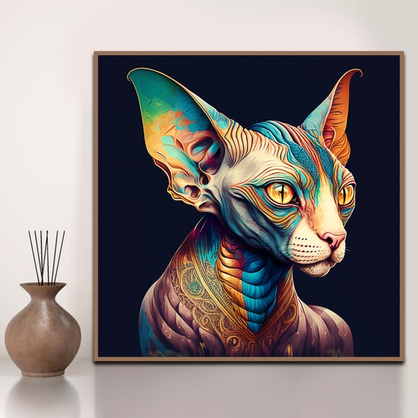 Colorful Sphynx cat, Sphynx cat poster, sphinx cat art print, sphynx lover gift, nursery cat print, PRINTABLE cat art, cat lover art gift