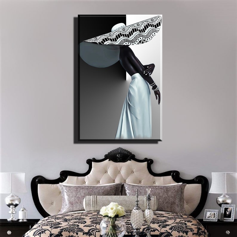 Black and White Art African Woman Canvas Print Afrocentric Black Woman