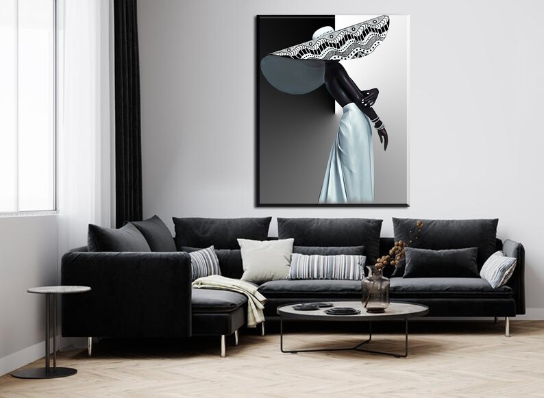 Black and White Art African Woman Canvas Print Afrocentric Black Woman