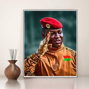 Ibrahim Traore digitaal portret Ibrahim Traore afdrukbare kunst moderne pan-Afrikaanse revolutionaire leider Burkinabe geschenken Burkina Faso politiek