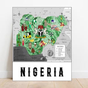 Impresión digital del mapa de Nigeria Impresión de la bandera de Nigeria Mapa del país de Nigeria Lagos Nigeria regalos mapa de oficina decoración de pared Arte de pared de Nigeria